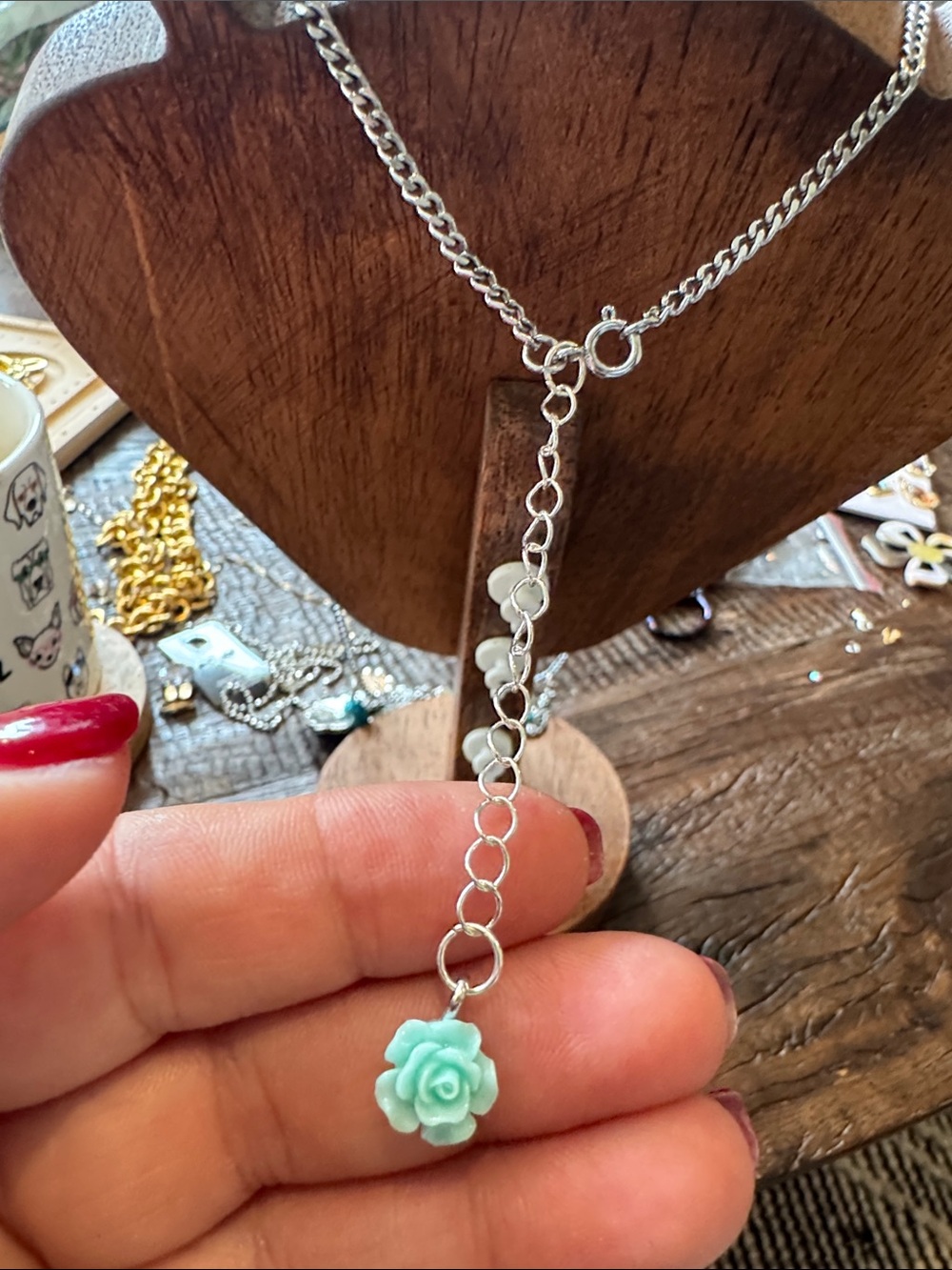 Turquoise Charm Pendant Necklace - Silver Tone Women’s Jewelry - Picture 9 of 10